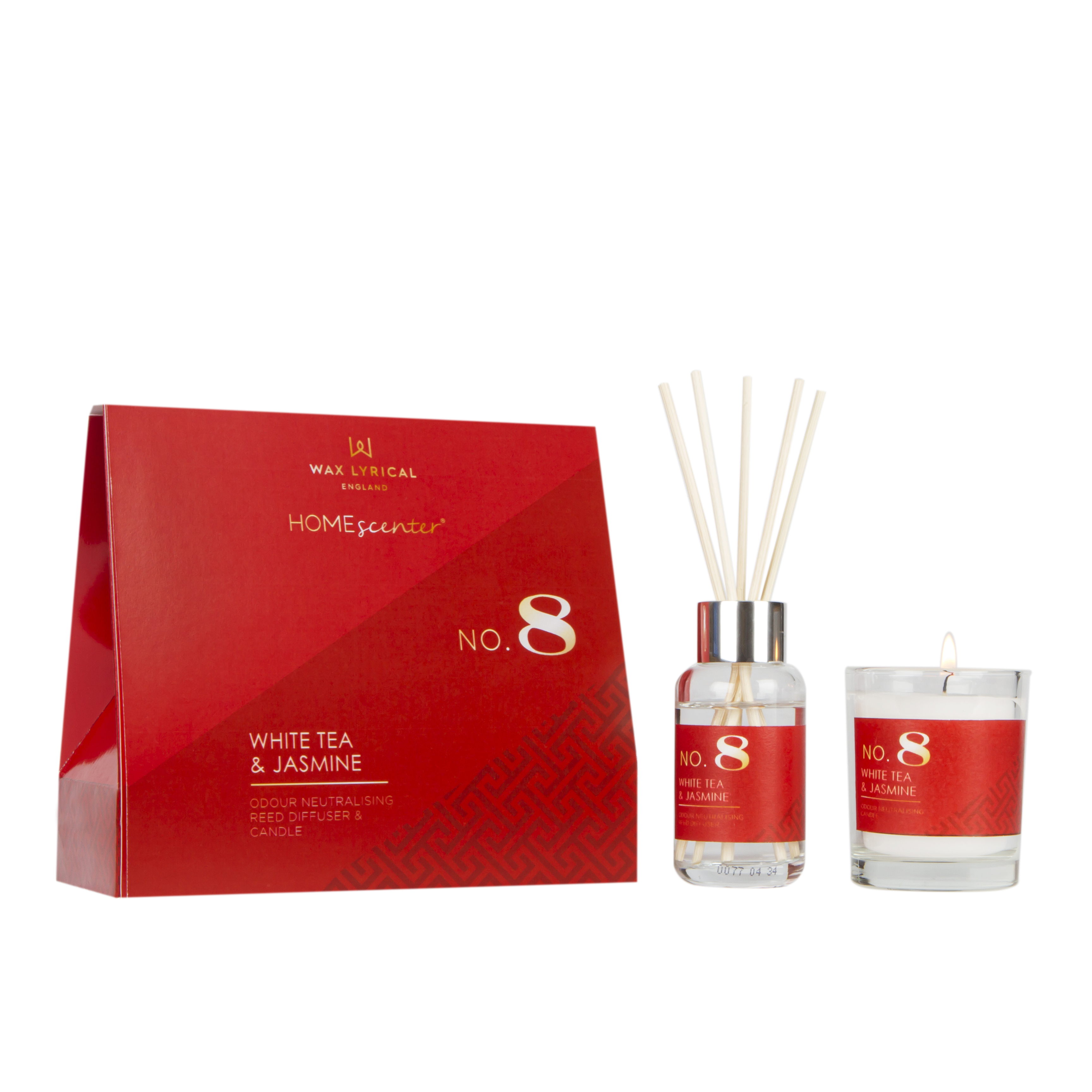 HomeScenter No. 8 White Tea and Jasmine Reed Diffuser and Candle Gift Set image number null